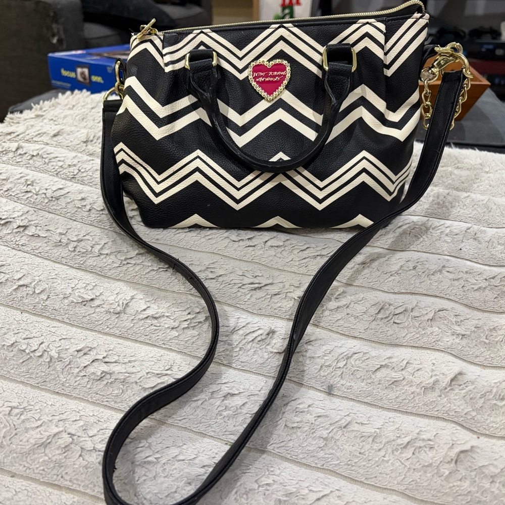 Betsey Johnson Black and White Chevron Crossbody Bag